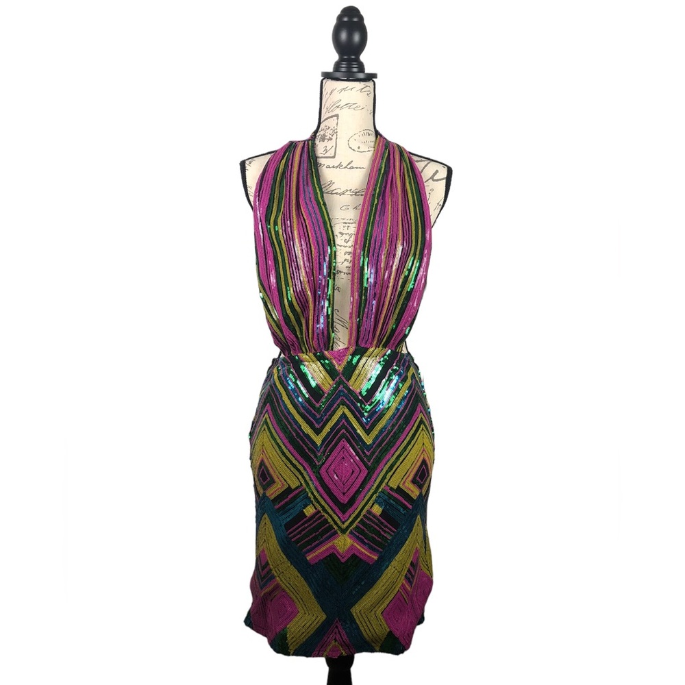 Fashion Nova Rainbow Sequin Party Backless Mini Dress